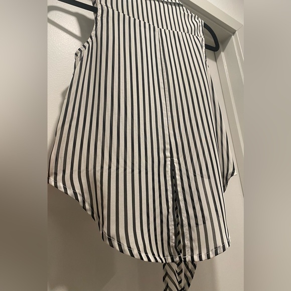 Foreign Exchange FE Sheer White & Black Vertical Stripe Crop Tank Top Blouse - M - Picture 15 of 17